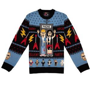 Bill and Ted's Excellent Adventure Sweater Ugly Christmas Party MOB Small 90s